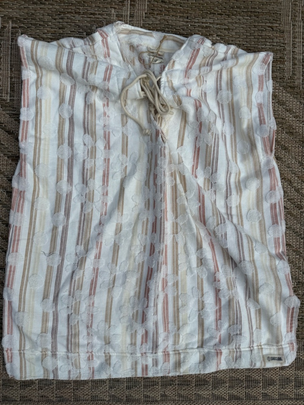 Sand Cloud Organic Cotton Striped Tie-Neck Top with Textured Dot Detail